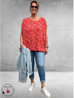 Kaffe Curve – Shirt Vilana - Poppy Red met Chalk Flowers